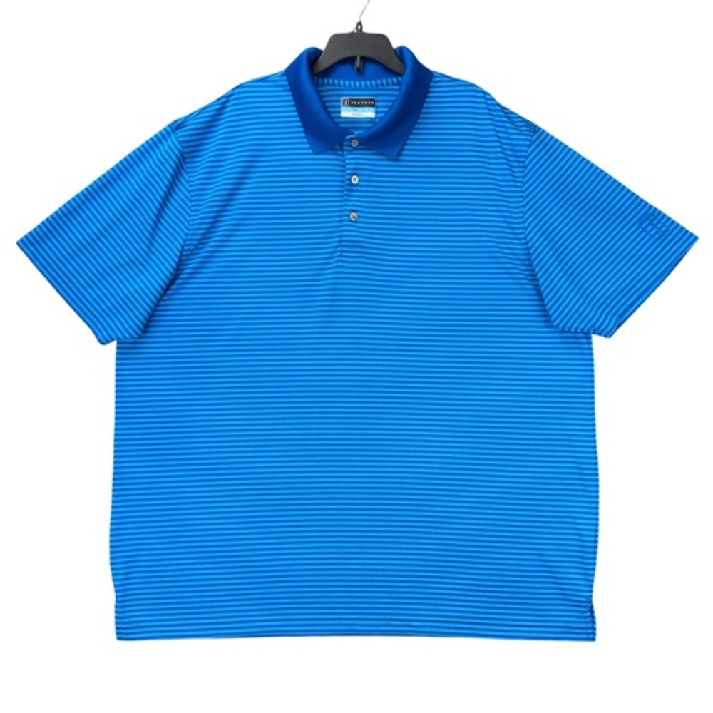 PGA TOUR Airflux Men XXL Golf Polo Shirt Blue Striped Moisture Wicking Althletic